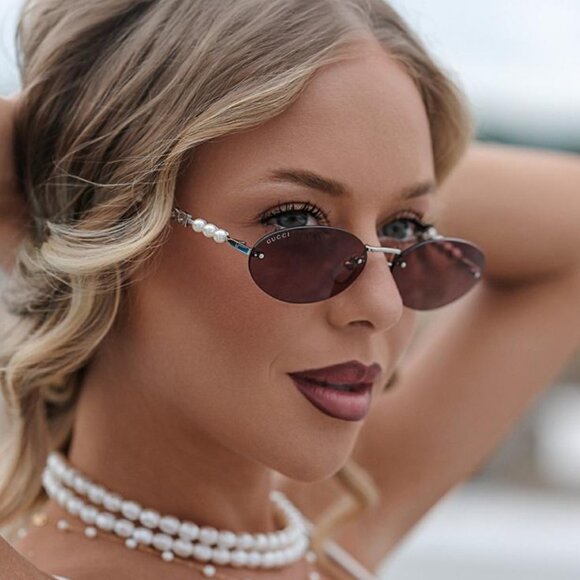Gucci GG1922S 003 Sunglasses Endura Gold with Pearl Oval Frame, Brown Lenses main image 5